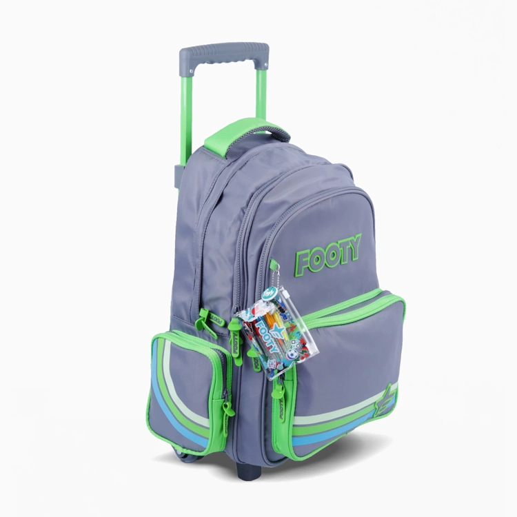 Mochila Escolar Footy 2026 Color Line Gris con Carro 18" Art.F26431